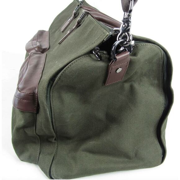 Hook & Albert Twill Garment Weekender Bag Green Canvas Leather Duffle- Rare - Picture 7 of 11